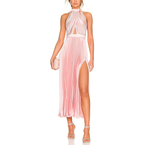 L'idee 'Renaissance' Pink Satin Halter Neck Split Gown Size S